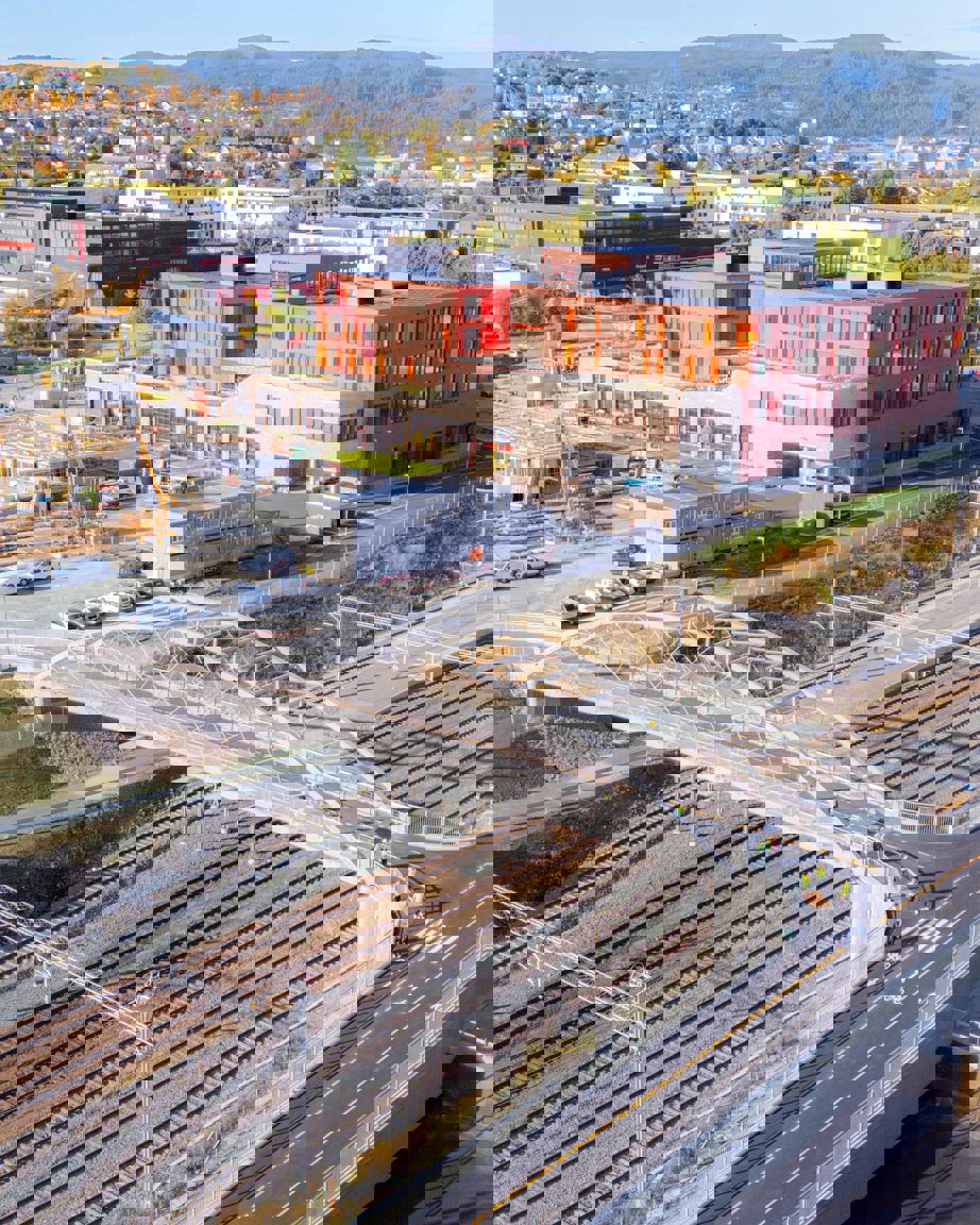 a train station with a train