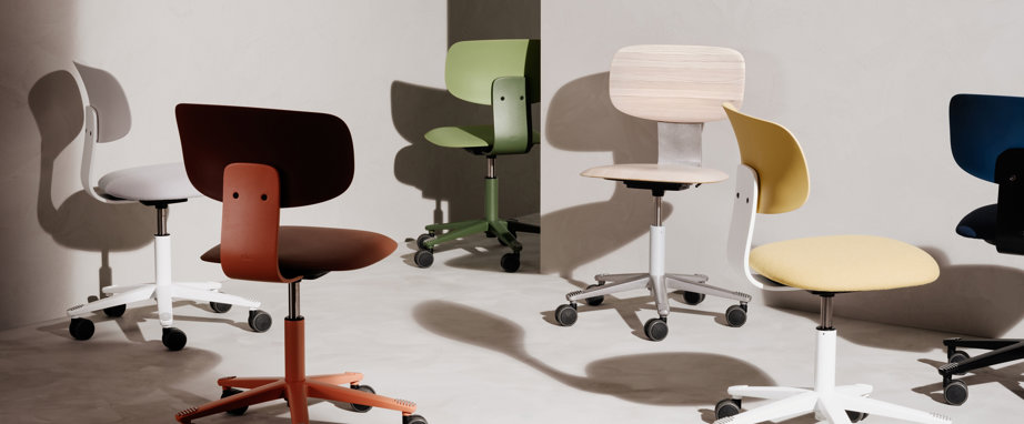 a group of office chairs