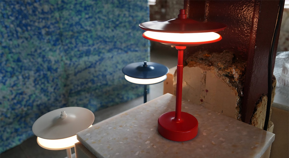 a red and white lamp