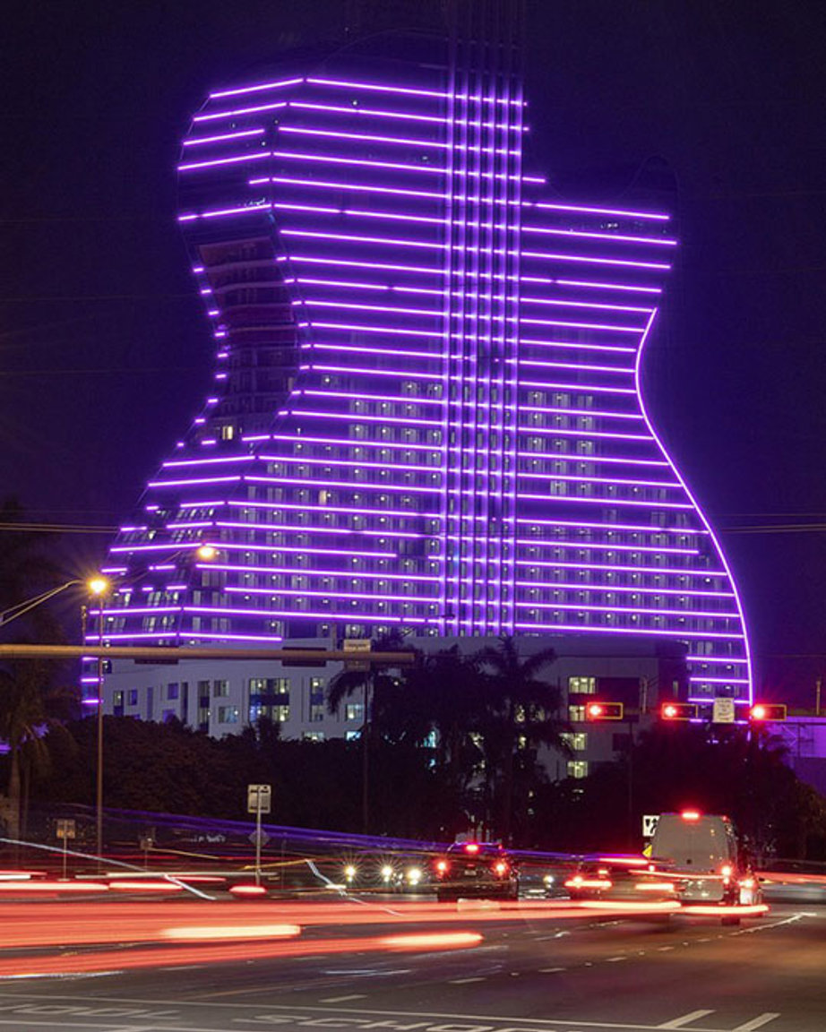 a building with a guitar shaped shape