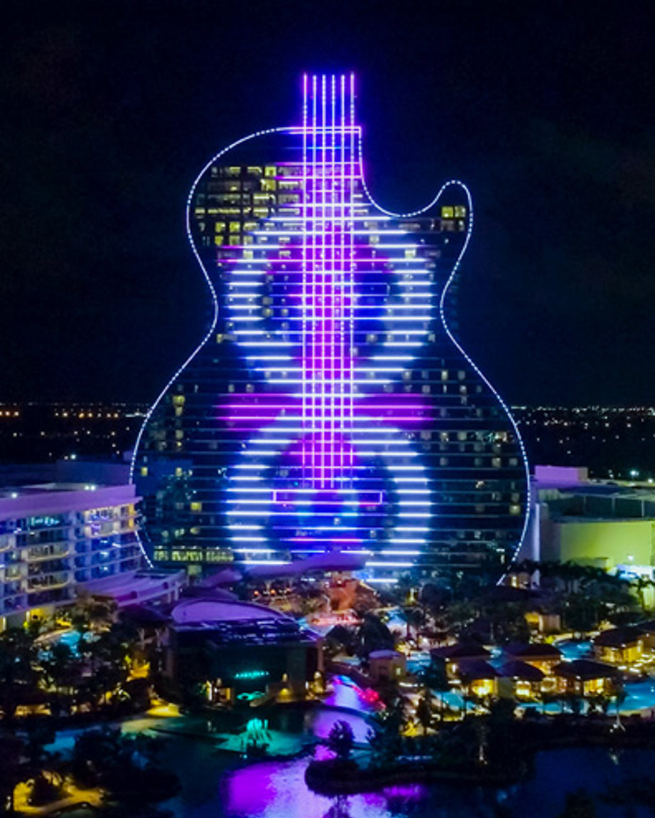 a building with a guitar shaped structure